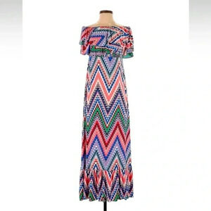 T-Bags Los Angeles Off The Shoulders Chevron Dress Midi Maxi Ruffle Size Small S